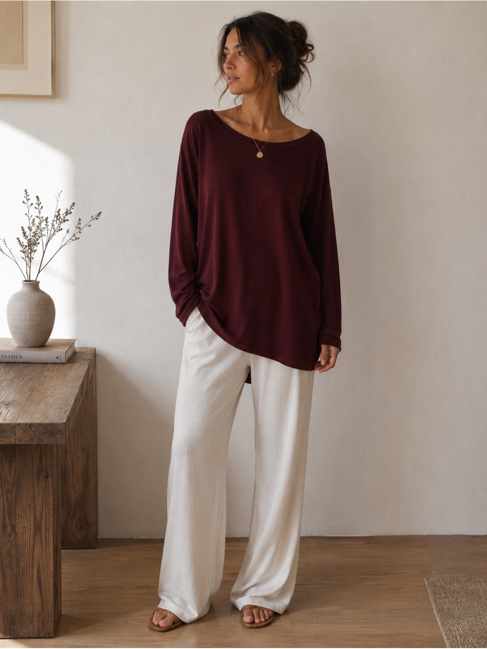 Peruvian Connection S tunic sweater burgundy rust color Long Sleeve great cond